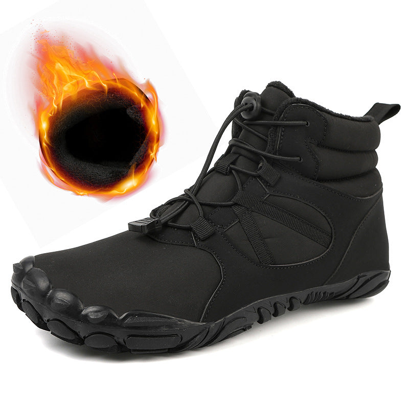 Cross-border new winter cotton boots men's casual barefoot cotton shoes women's plus velvet thickened snow boots couple warm hiking shoes