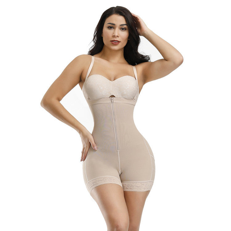 Cross-border European and American large-size body shaping garments for postpartum tummy-lifting and hip-lifting pants, breathable tights, zippered gathered corsets