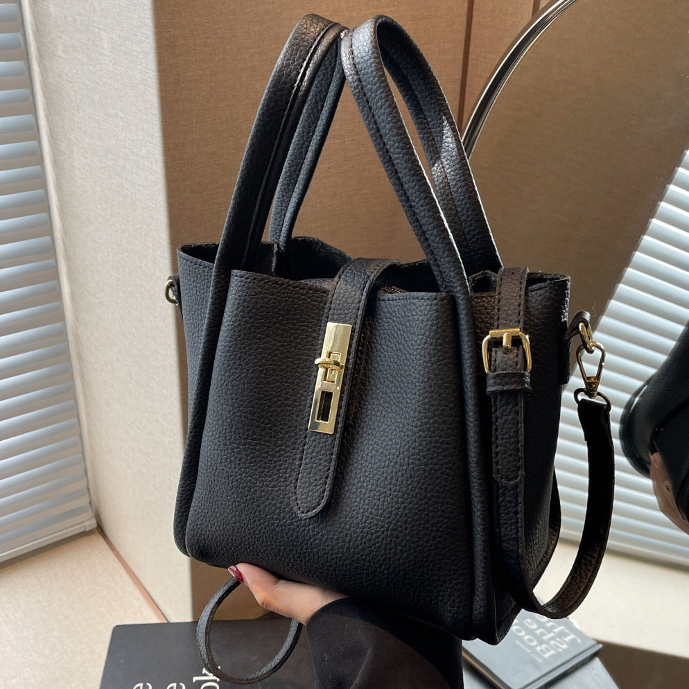 New autumn and winter simple high-end bag women's fashionable all-match retro commuter messenger bag textured portable bucket bag