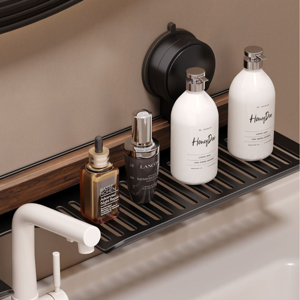 Walnut suction cup faucet rack bathroom punch-free wall-mounted bathroom wash basin sink storage rack