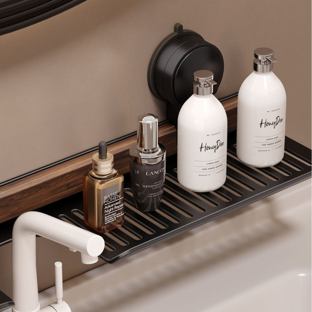 Walnut suction cup faucet rack bathroom punch-free wall-mounted bathroom wash basin sink storage rack