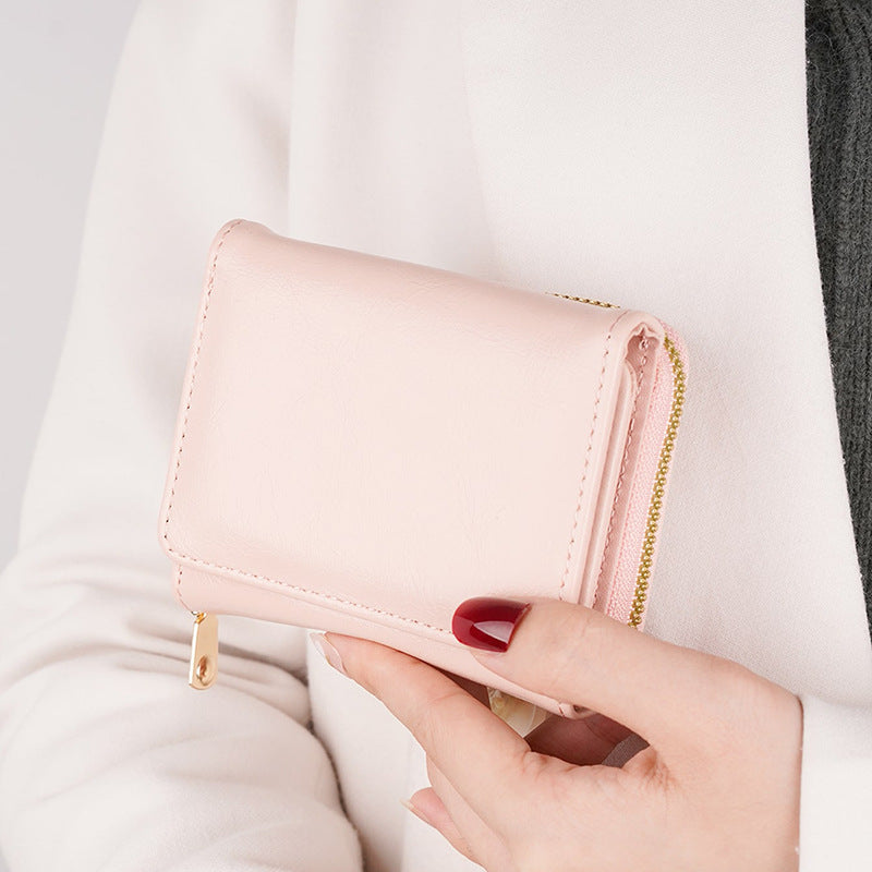 Credit card ID card cash wallet women's wallet small wallet short wallet card holder zipper wallet multi-layer trifold