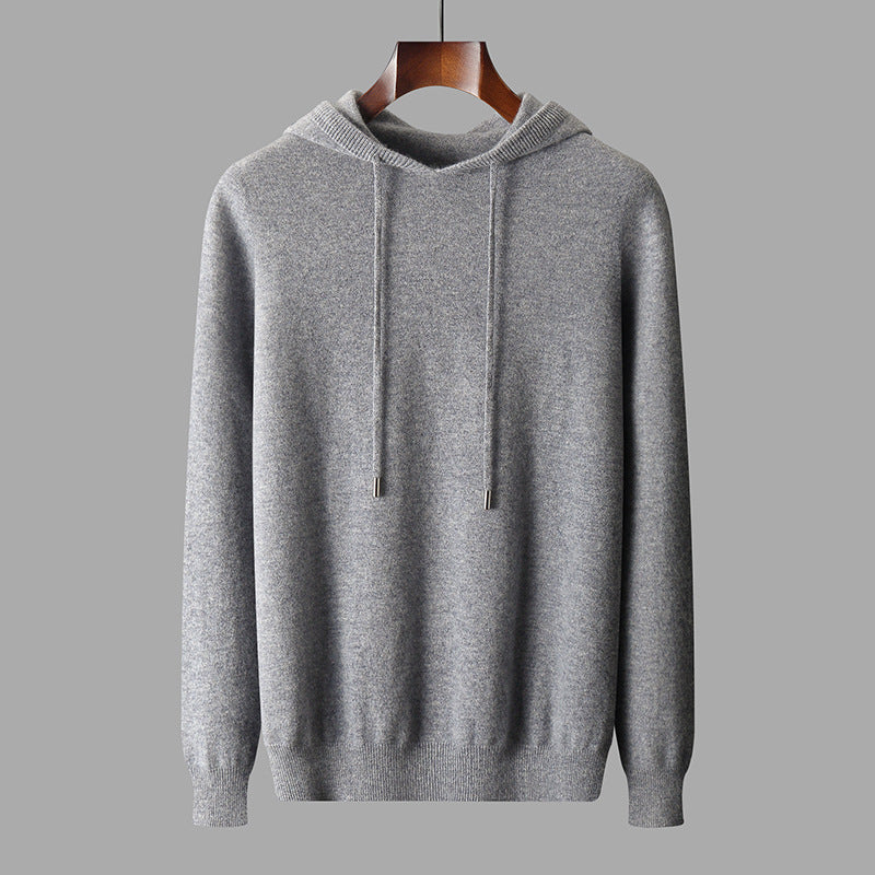 Men's first-line ready-to-wear hoodie pure wool sweater base shirt pullover hoodie business casual solid color sweater