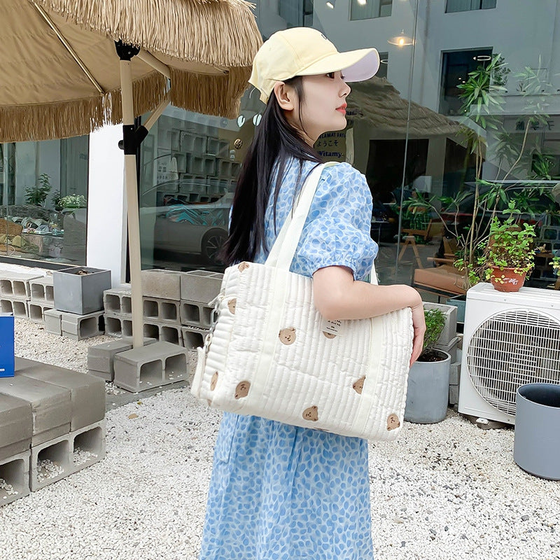 Mommy bag exquisite embroidery temperament simple mother and baby bag outdoor light large capacity Korean version crossbody handbag mommy bag