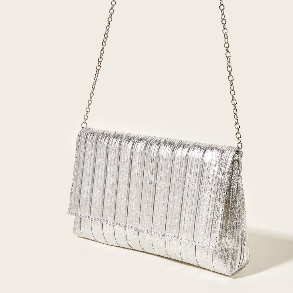 Pleated fashionable evening bag, metallic shiny clutch bag, simple and versatile evening bag, cross-border women's bag, hot selling model