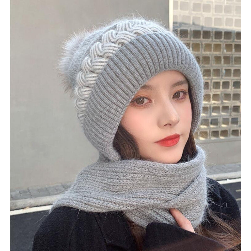 Women's winter hats, new style hats, scarves, integrated snow hats, plush and thickened wool hats, buckle earmuffs, knitted hats