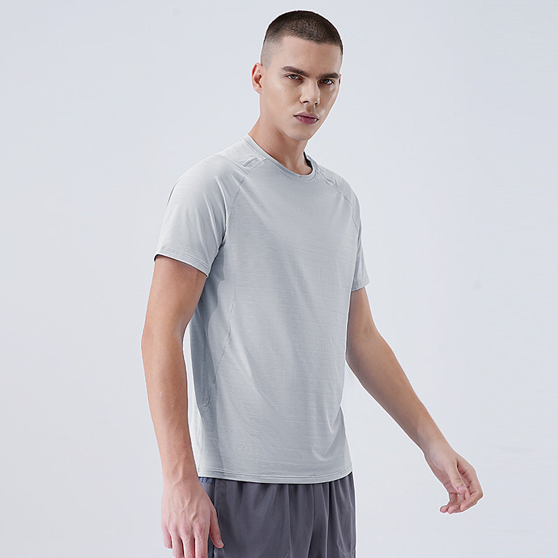 Cool short-sleeved T-shirt men's 2025 summer new outdoor lightweight comfortable sports round neck fitness running tops