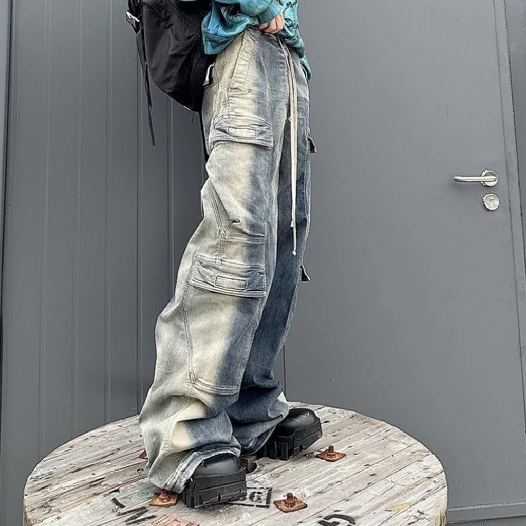 MIJKO men's and women's urban RICK unisex trousers washed wide-leg multi-pocket gradient jeans trend