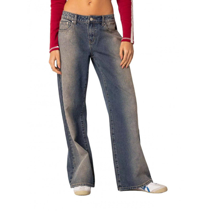 edikted American retro hot girl low waist straight washed casual waist slim jeans versatile trendy women