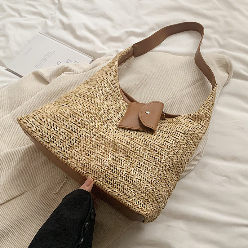 Large capacity hand-woven bag women new fashion commuter tote bag women ins holiday beach bag women