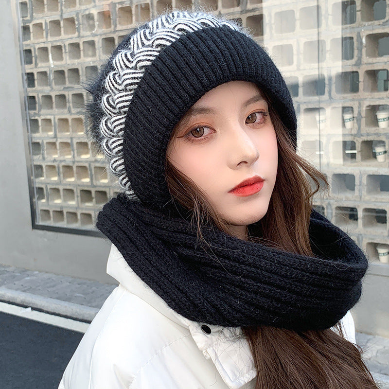 Women's winter hats, new style hats, scarves, integrated snow hats, plush and thickened wool hats, buckle earmuffs, knitted hats