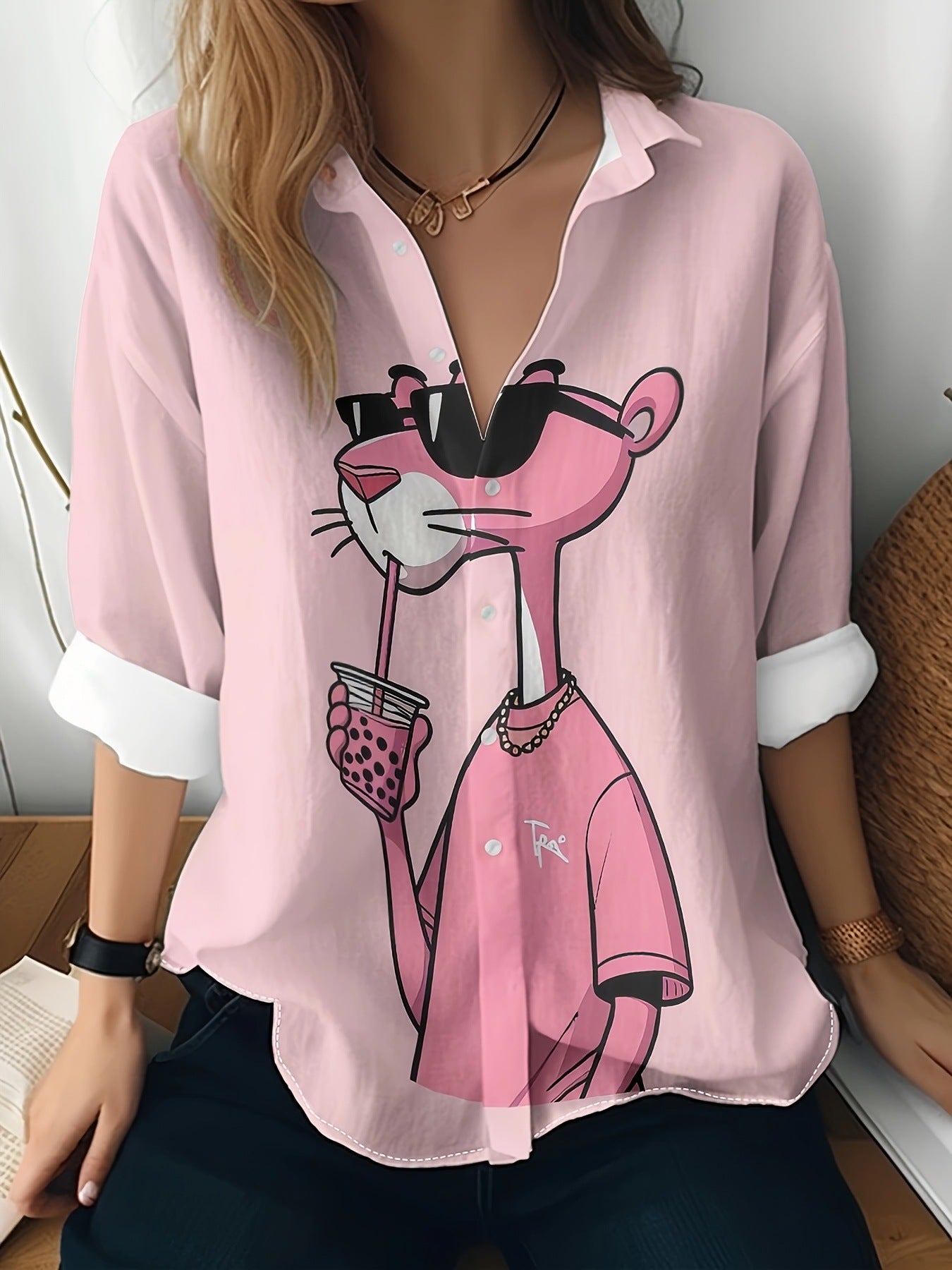 Cat cross-border European and American women's 3D printed floral pattern long-sleeved shirt women's fashion tops