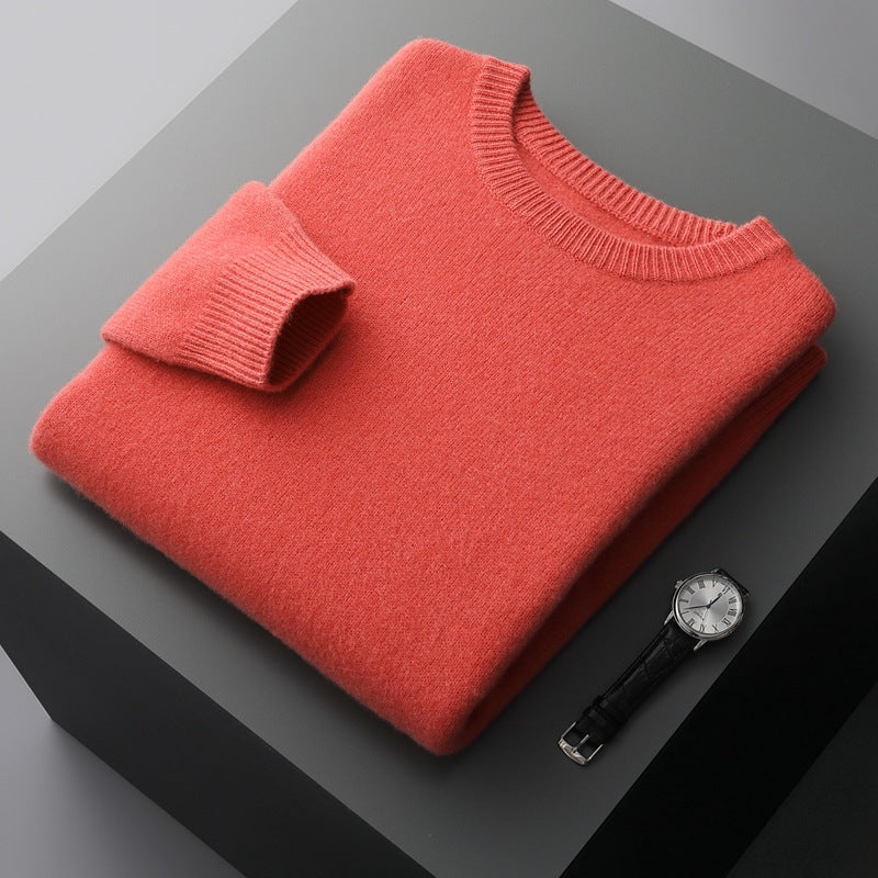 Autumn and winter round neck wool sweater men's 100% pure wool thick pullover sweater loose casual solid color knitted bottoming shirt