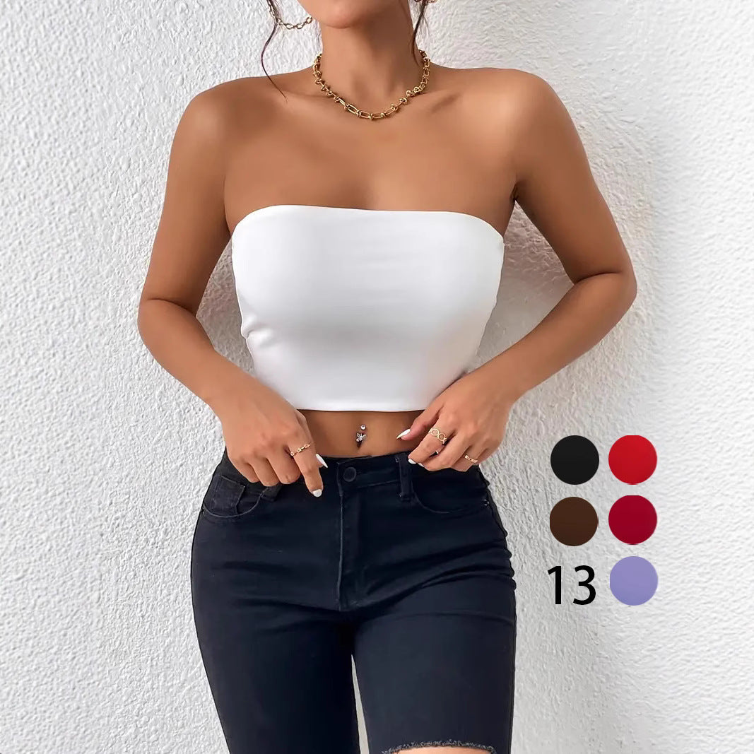 2025 hot style European and American cross-border sexy navel-baring tube top integrated suspender vest outer wear chest wrap top vest women