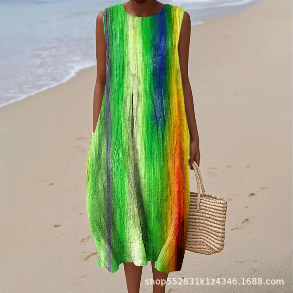 2025 European and American spring and summer new sleeveless casual printed temperament long dress slim small fresh casual dress