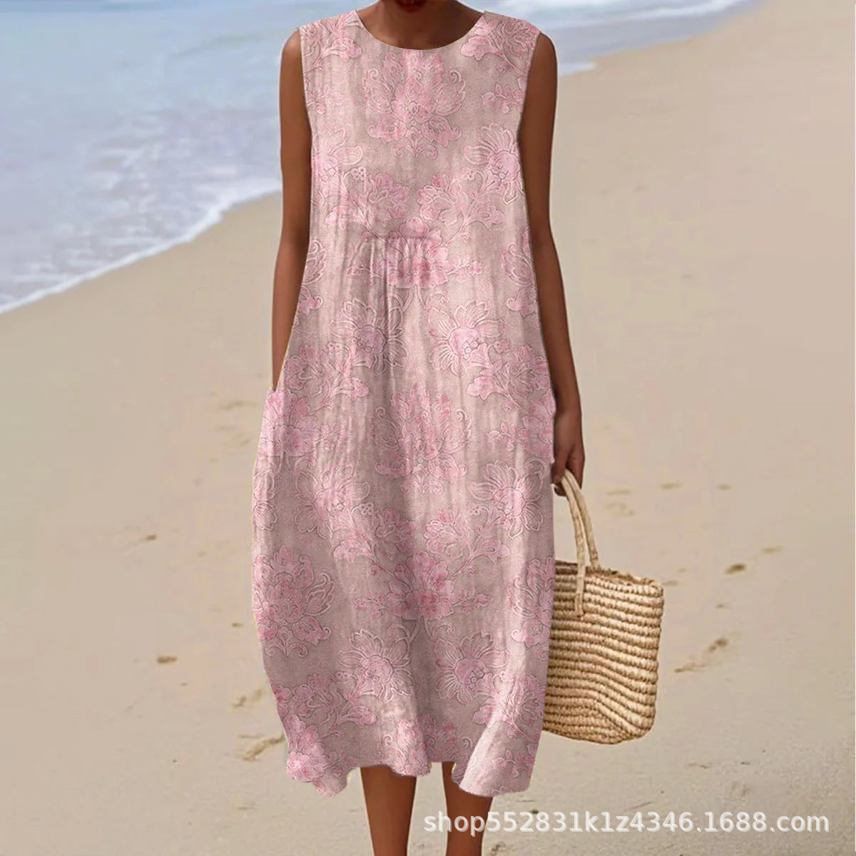 2025 European and American spring and summer new sleeveless casual printed temperament long dress slim small fresh casual dress