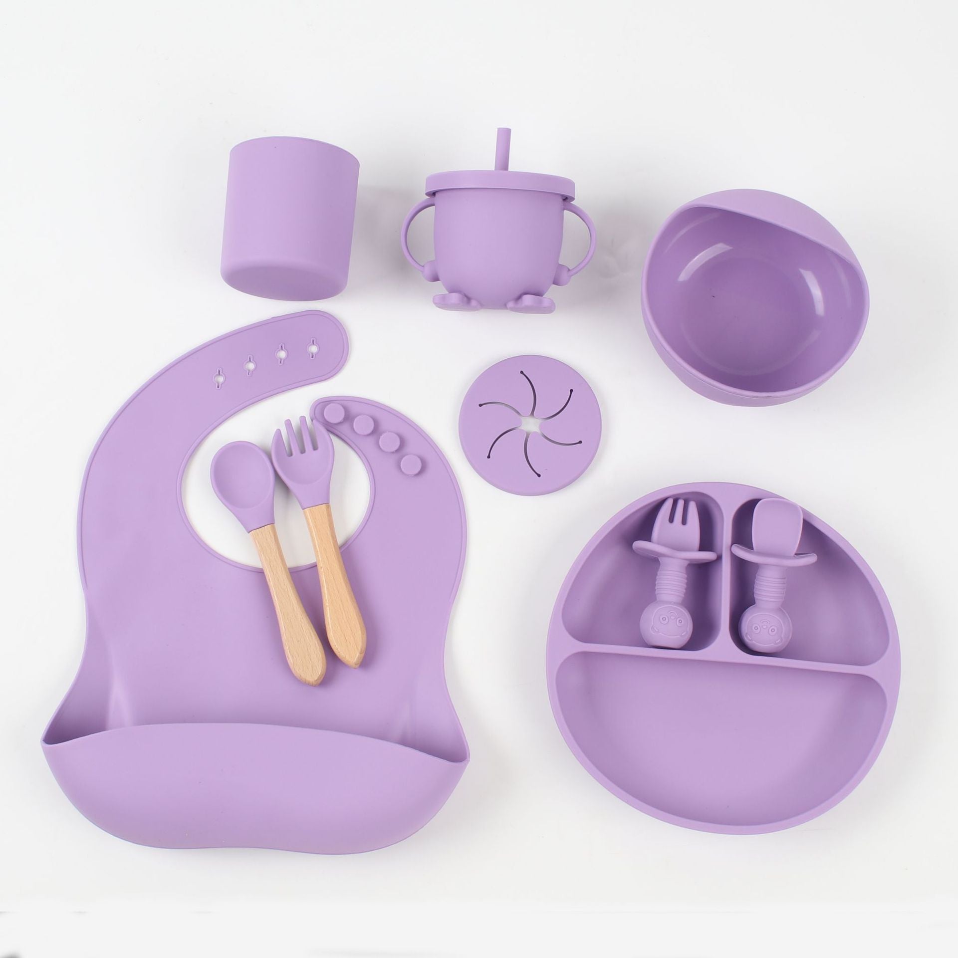 Silicone dinner plate, baby bib, baby tableware set, shatter-resistant cup feeding set, baby supplies 10-piece set