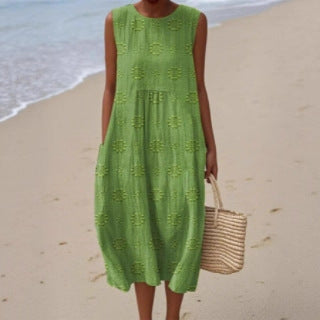 2025 European and American spring and summer new sleeveless casual printed temperament long skirt dress slim small fresh casual skirt
