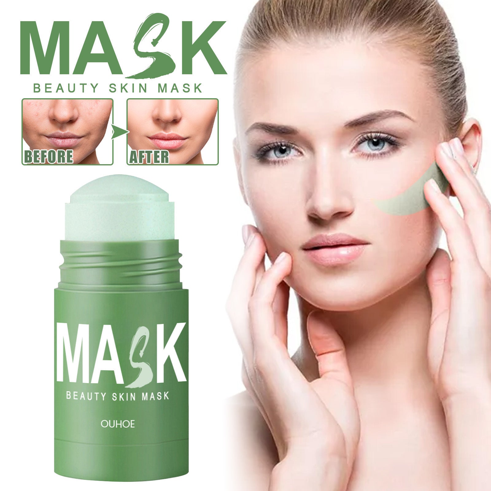 OUHOE Green Tea Mask Stick Acne Blackhead Face Deep Cleansing Tightening Pore Mask