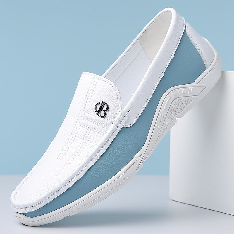 Summer leather shoes soft leather men's shoes soft sole men's business casual white shoes British fashion slip-on shoes