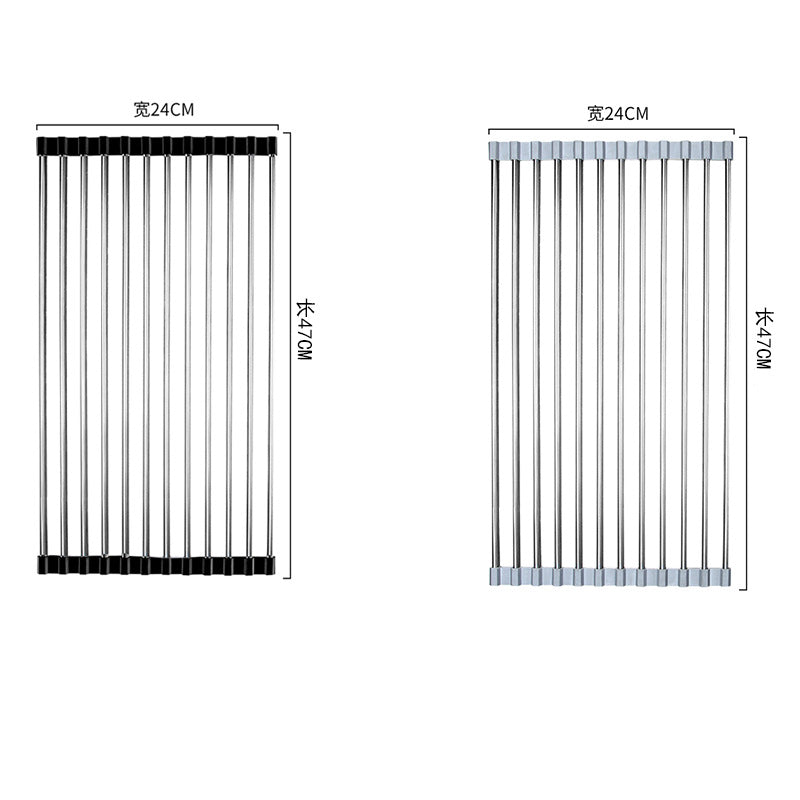 Cross-border stainless steel folding sink drain rack multifunctional silicone roller curtain rack household vegetable washing basin fruit and vegetable drain curtain
