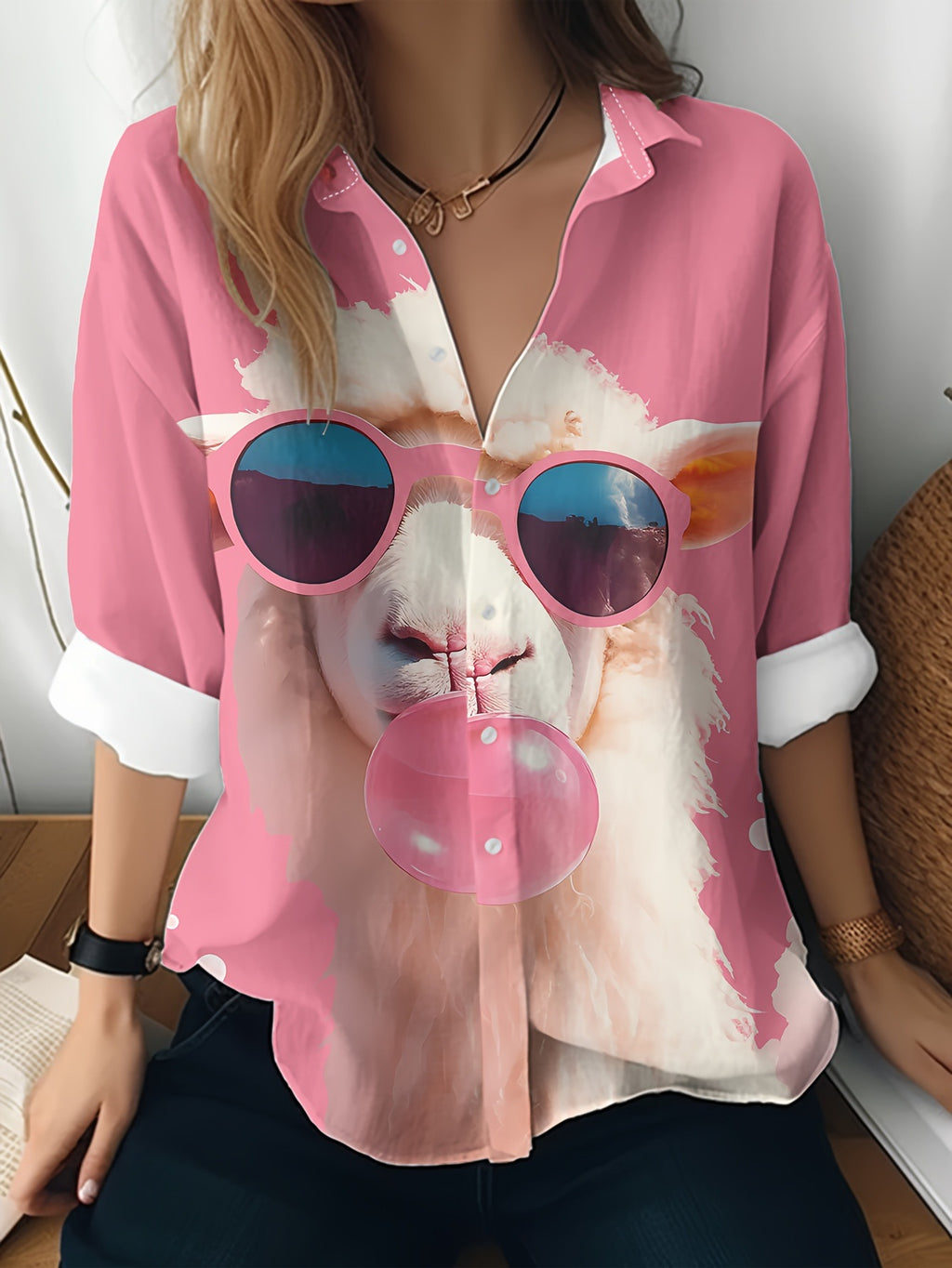 Cat cross-border European and American women's 3D printed floral pattern long-sleeved shirt women's fashion tops