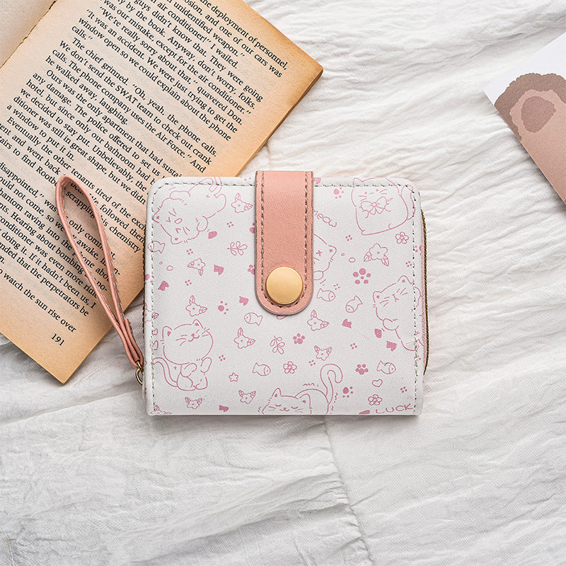 Cross-border simple cute kitten Japanese style ladies buckle coin slot handbag female multifunctional short wallet