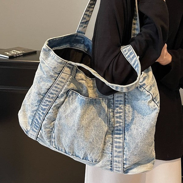 Street fashion new denim tote bag women's fashionable simple versatile shoulder bag travel leisure messenger bag