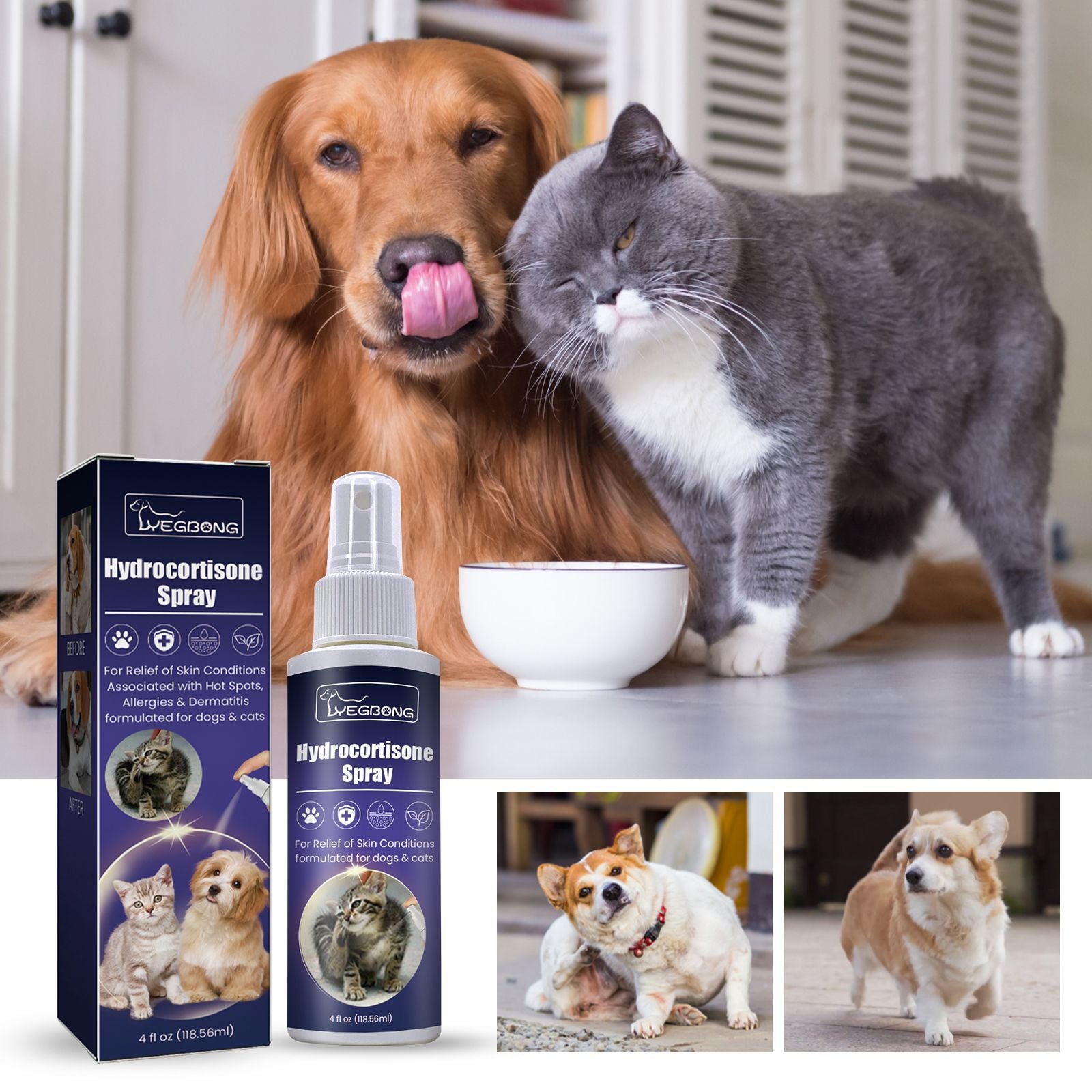 Yegbong pet care spray to remove mites and insects, clean and soothe the skin and fur of cats and dogs