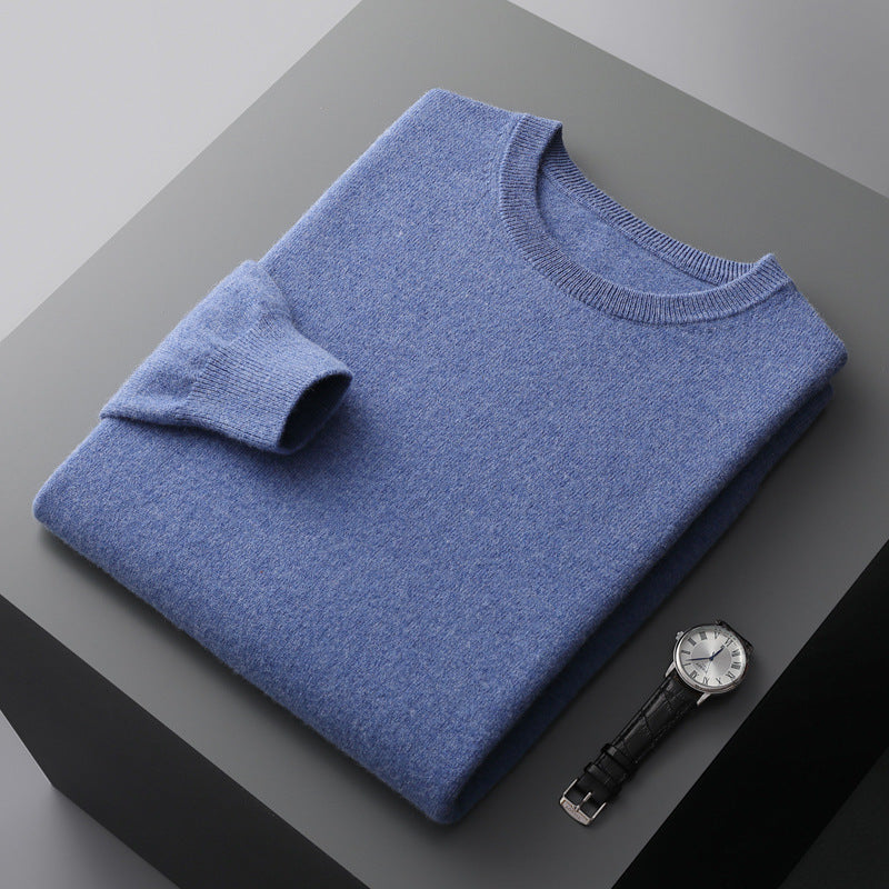Autumn and winter new first-line ready-to-wear 100 full wool sweater men's round neck long-sleeved pullover sweater solid color knitted bottom