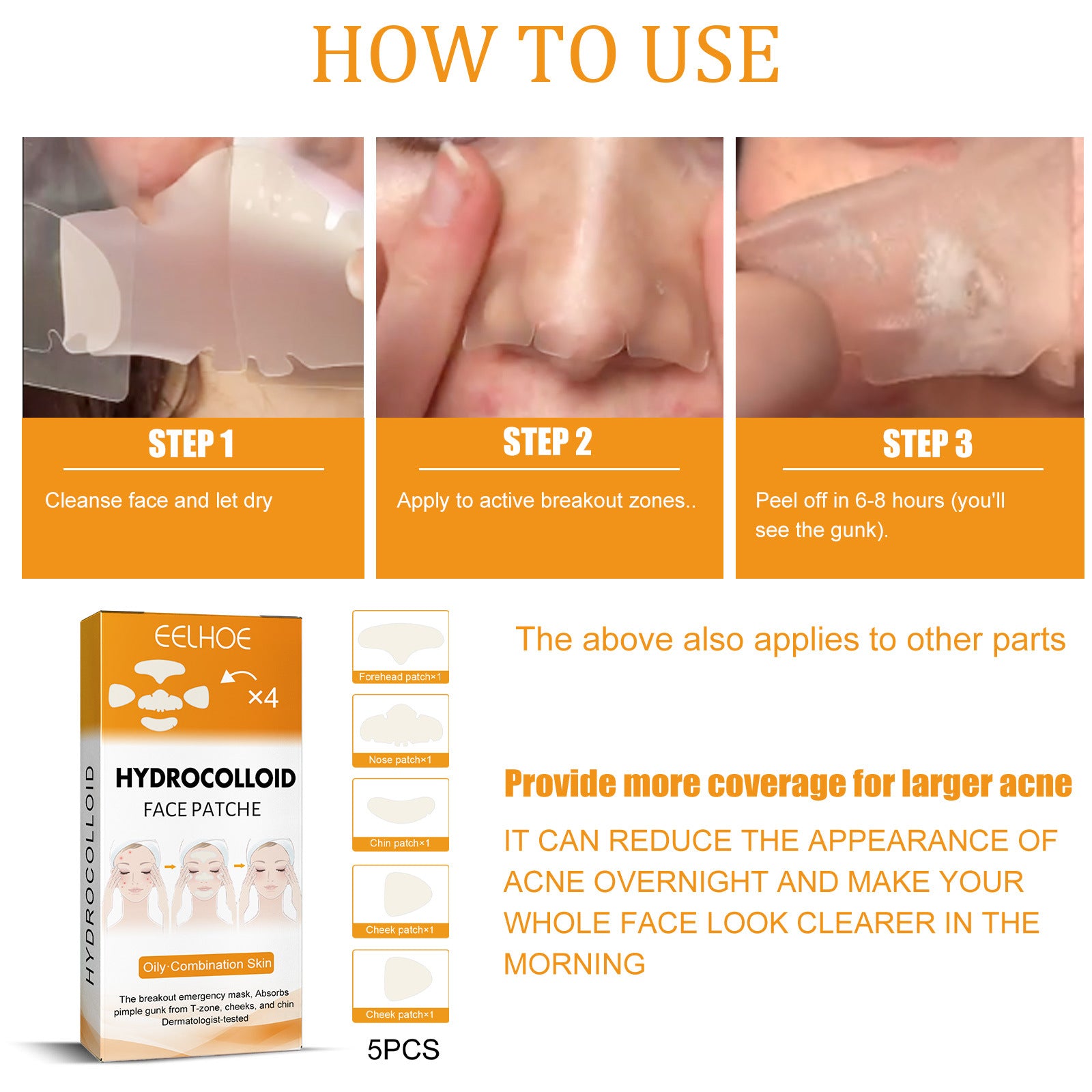 EELHOE hydrogel facial acne patch portable transparent invisible hydrogel anti-acne patch facial care concealer