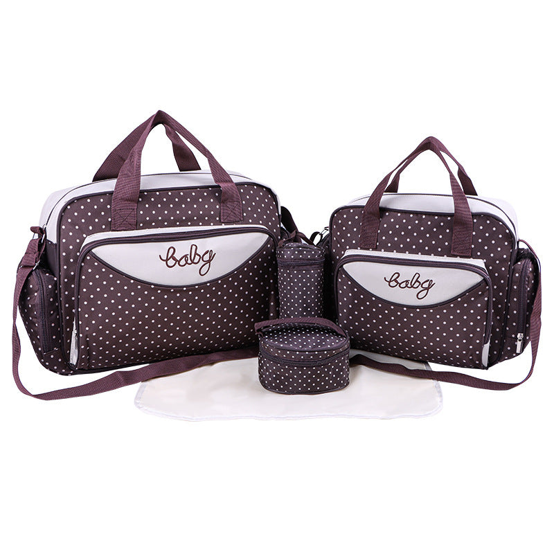 Manufacturer's new mother and baby bag portable 055 mommy bag confinement bag five-piece set large capacity polka dot mommy bag