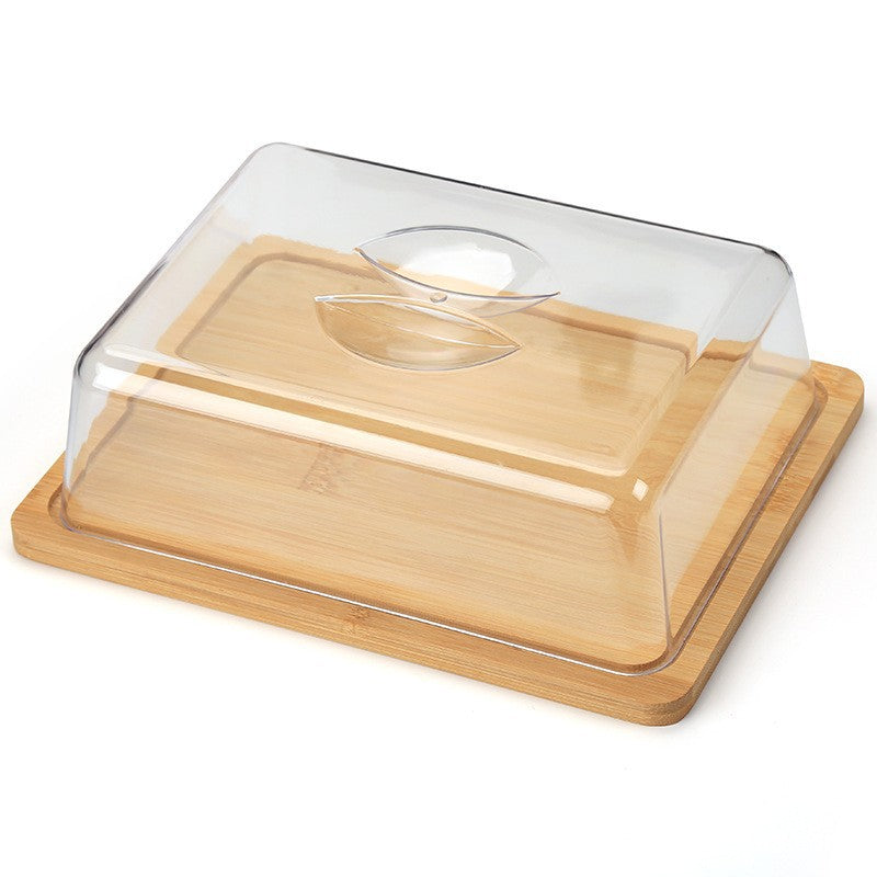 bamboo butter box butter storage kitchenware with lid fresh-keeping box cover transparent cover bamboo wooden tray dinner plate