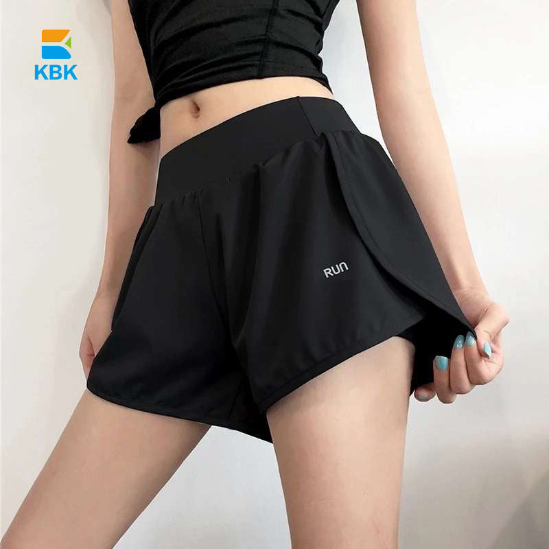 Sports shorts fake two-piece anti-exposure fitness high waist thin yoga pants three-quarter breathable running summer hip lift