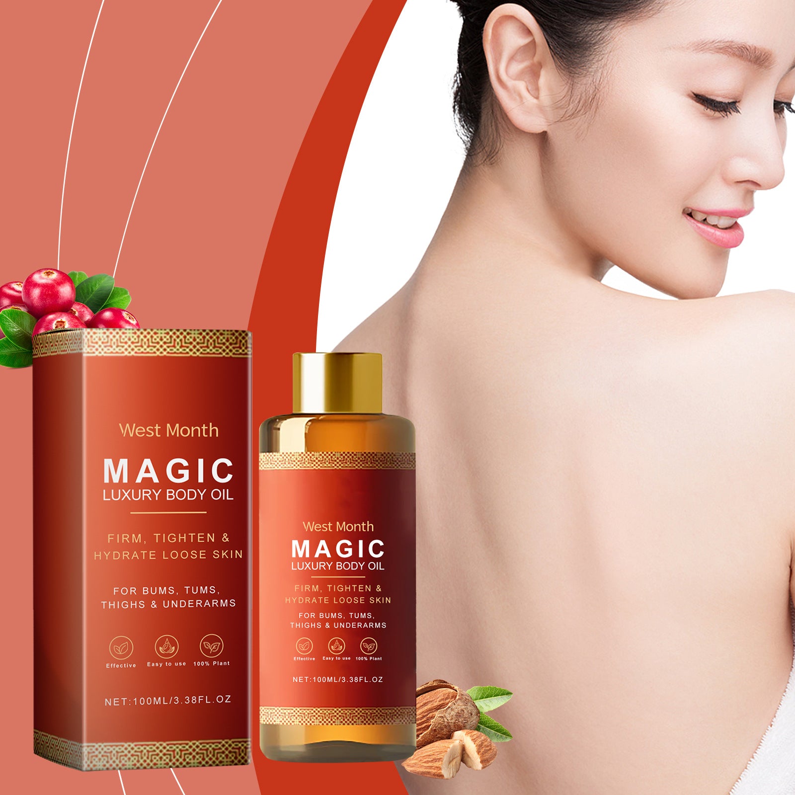 West Month Body Moisturizing Oil Daily Skin Nourishing Moisturizing Body Massage Oil