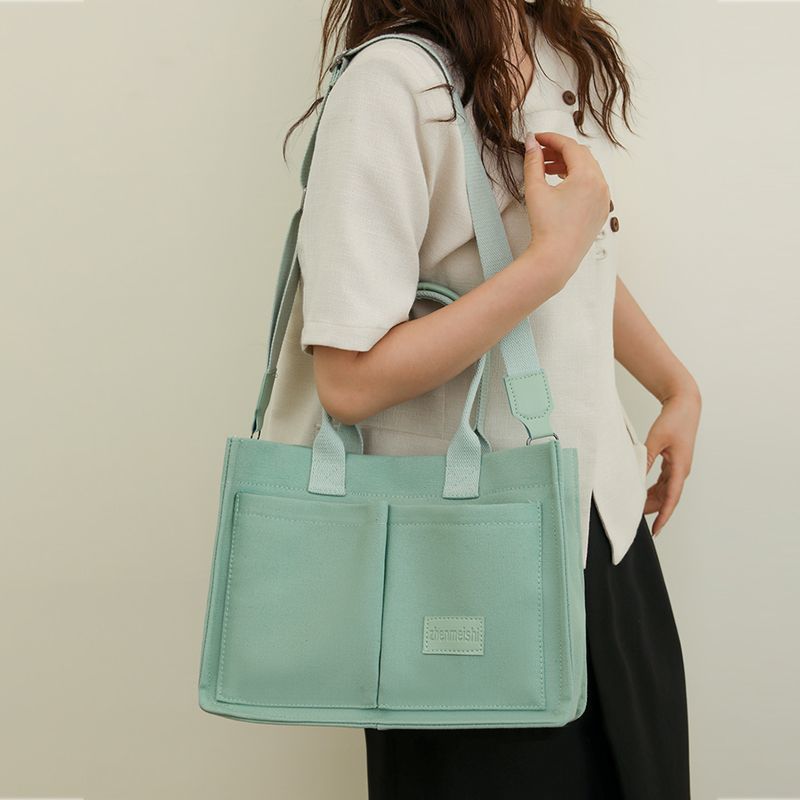Cross-border canvas bag women's large capacity multi-pocket ladies bag trendy crossbody bag wide shoulder strap handheld tote bag