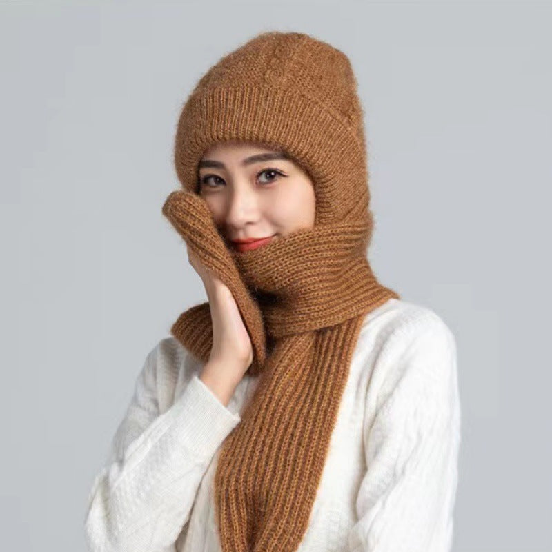 Women's winter hats, new style hats, scarves, integrated snow hats, plush and thickened wool hats, buckle earmuffs, knitted hats