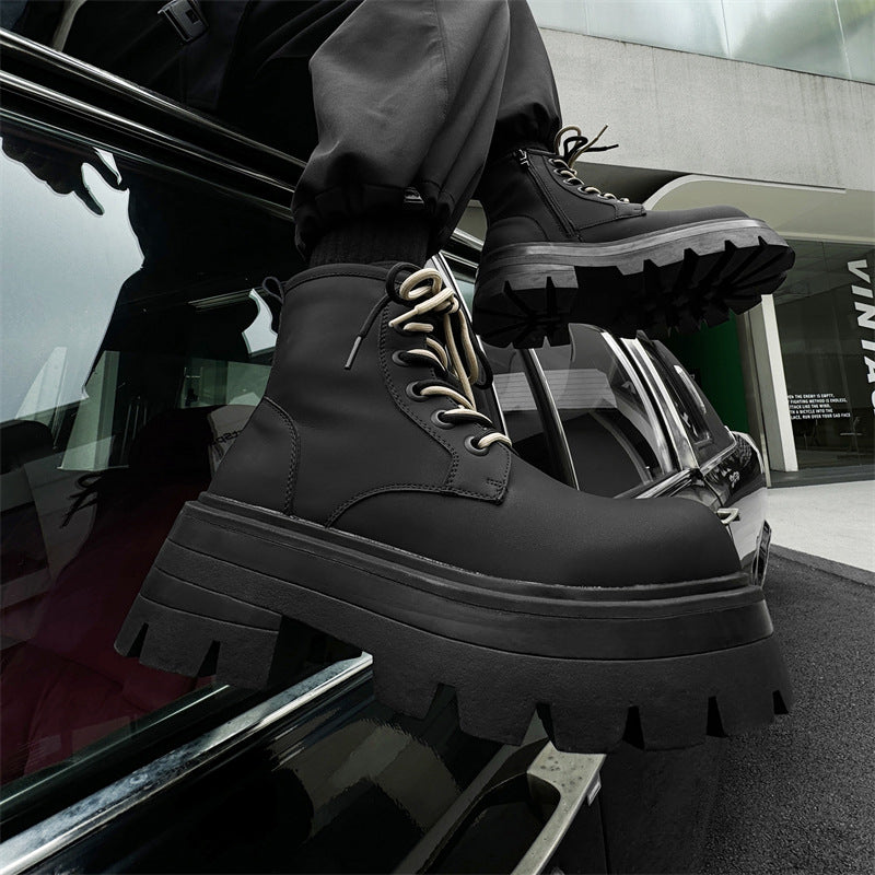 New Men's Couple Boots Autumn and Winter Plush Leather Boots Thick-soled Height-enhancing Martin Boots 7430-J