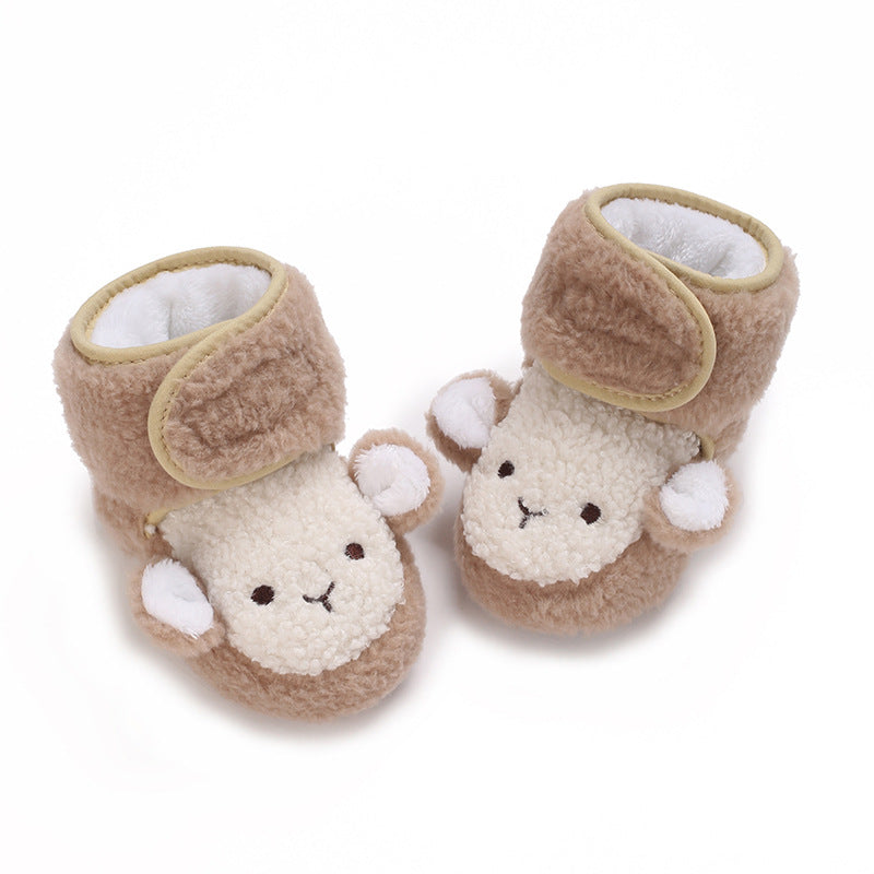 Autumn and winter 0-1 year old baby boys and girls plus velvet snow boots soft cloth sole toddler shoes
