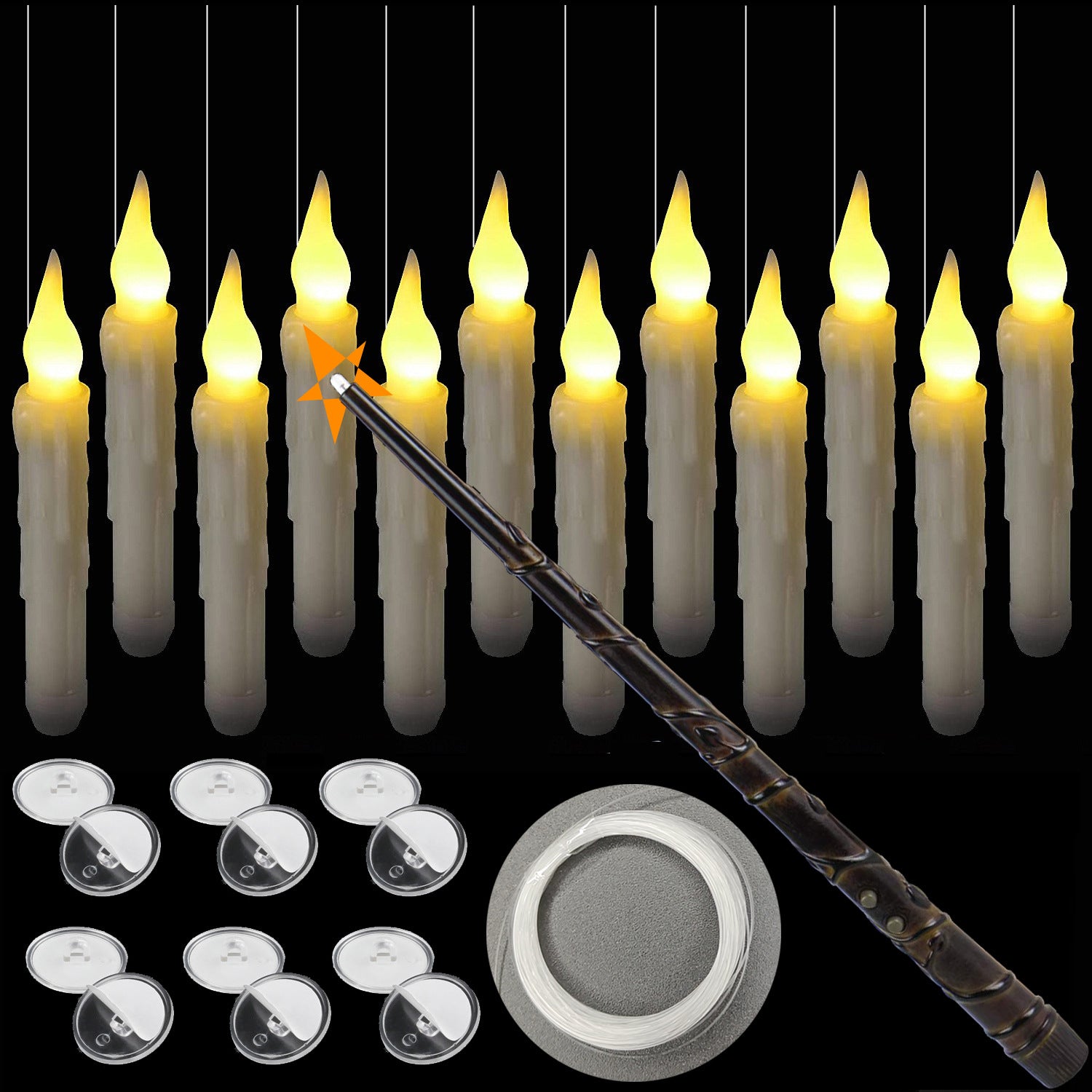 Cross-border hot selling suspended magic wand candle light Halloween scene home led remote control electronic candle