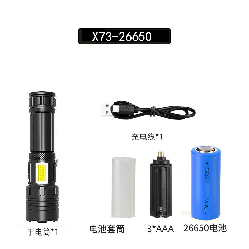 Cross-border P70 high-intensity flashlight outdoor waterproof USB rechargeable telescopic zoom high-power LED flashlight