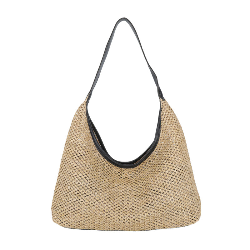 Korean ins retro woven tote bag straw bag large capacity underarm bag shoulder bag holiday style beach bag female