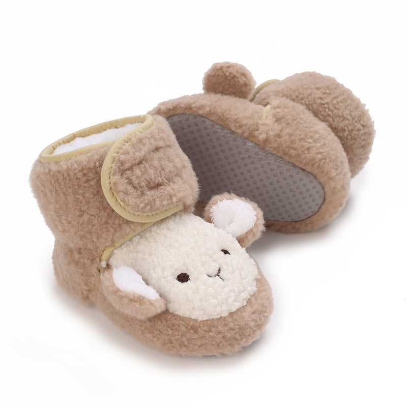 Autumn and winter 0-1 year old baby boys and girls plus velvet snow boots soft cloth sole toddler shoes