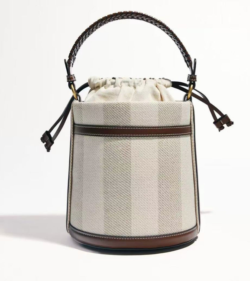 ZA cross-border women's bag 2025 new brown double handle cylindrical hand-held crossbody bucket bag cylindrical shoulder bag