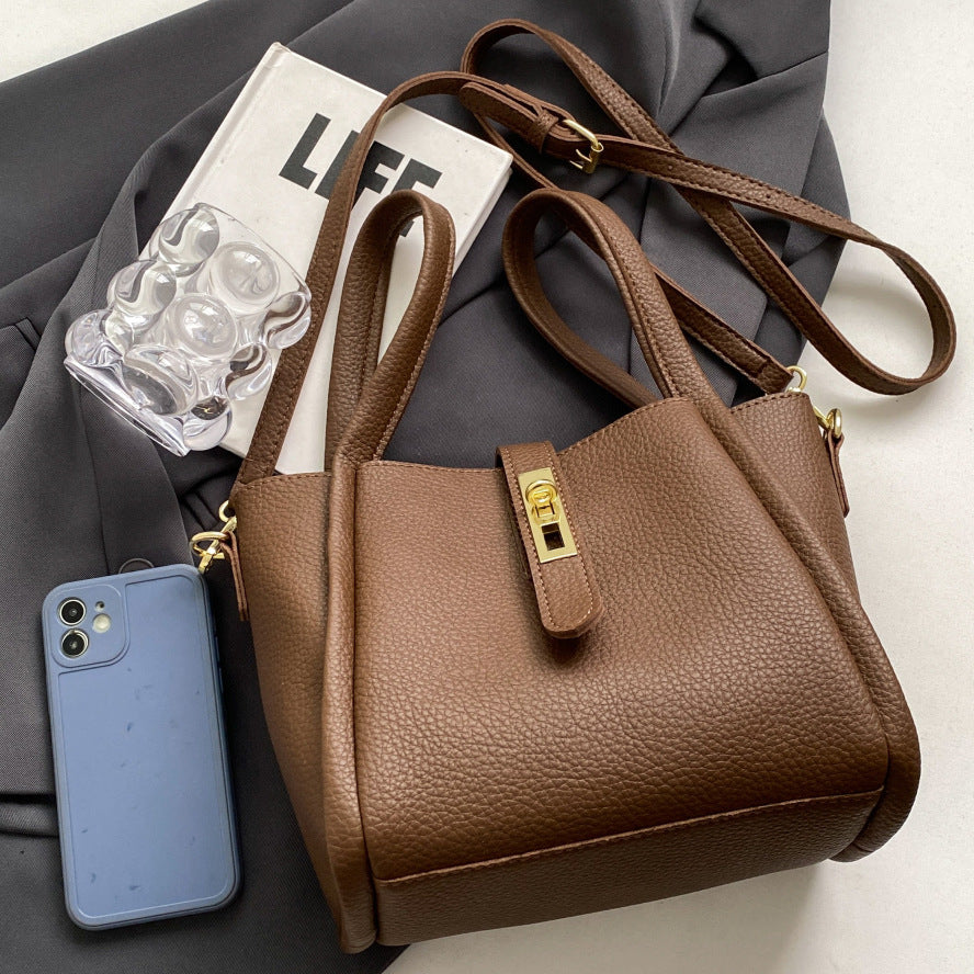 New autumn and winter simple high-end bag women's fashionable all-match retro commuter messenger bag textured portable bucket bag