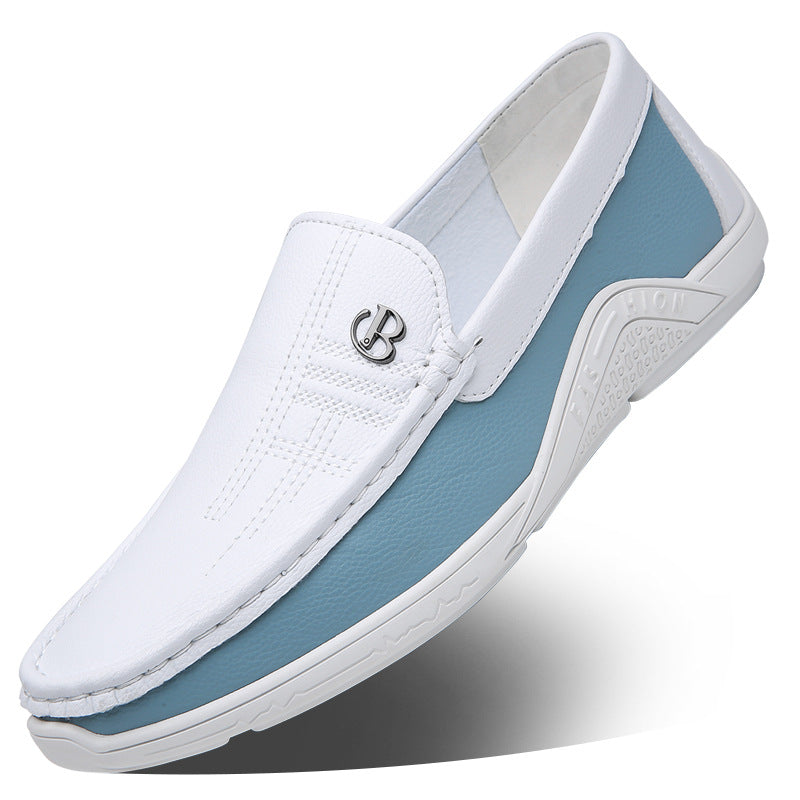 Summer leather shoes soft leather men's shoes soft sole men's business casual white shoes British fashion slip-on shoes