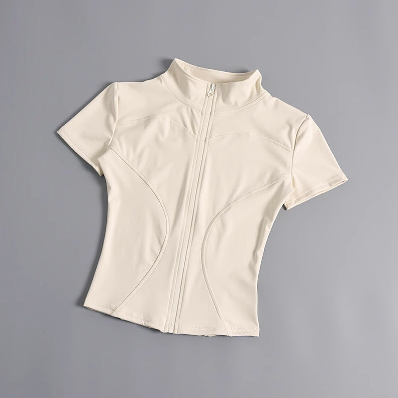 High elastic yoga short-sleeved jacket stand collar zipper tight running sports jacket quick-drying nude fitness short-sleeved women summer