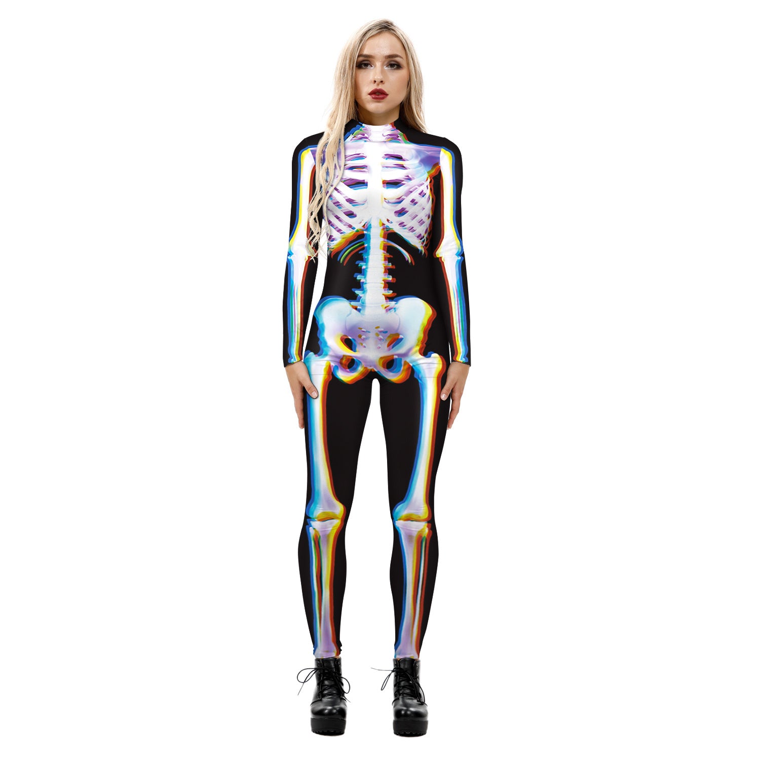 New Halloween skeleton digital printing long-sleeved bodysuit slim fit slim cosplay costume