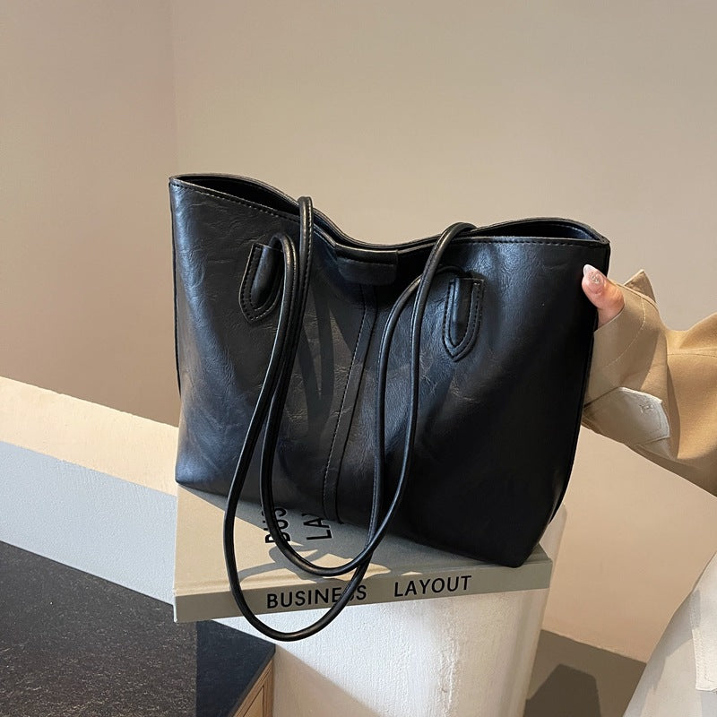 Cross-border foreign trade source factory retro high-end large-capacity bag texture tote bag simple and fashionable shoulder bag