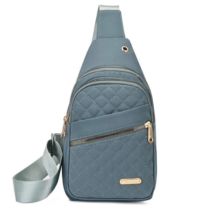 Women's chest bag simple and fashionable embroidery line diamond shoulder messenger bag large capacity female waterproof backpack with data hole